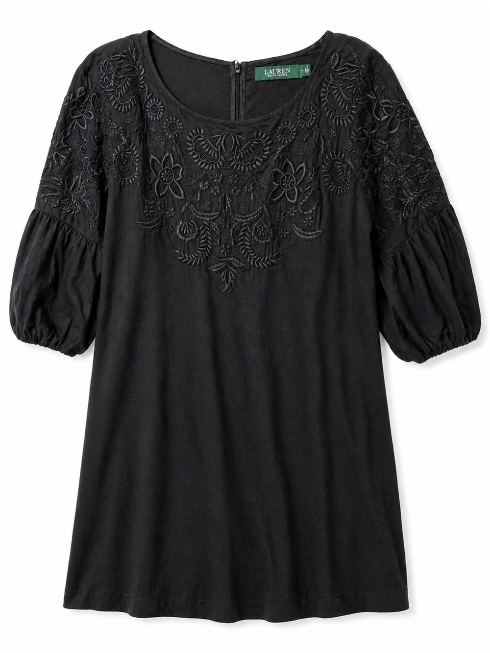 Lauren‎ Ralph Lauren Black Embroidered Mini Dress Boho Cottagecore-Sz 4